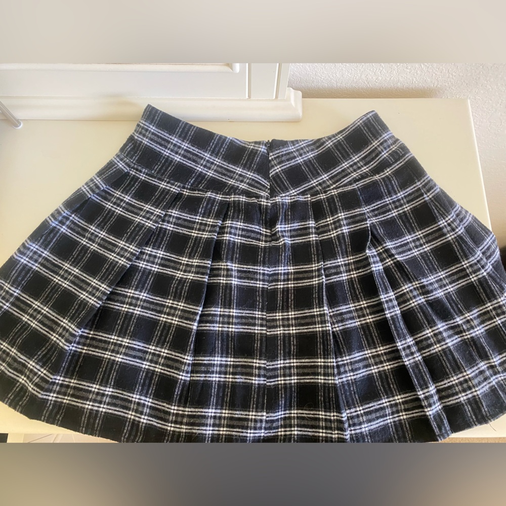 SHEIN Black & White Plaid Wide Waistband Pleated Skirt